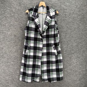 SheIn Coat Women 1XL Black Plaid One Button Collared Sleeveless Pockets Casual